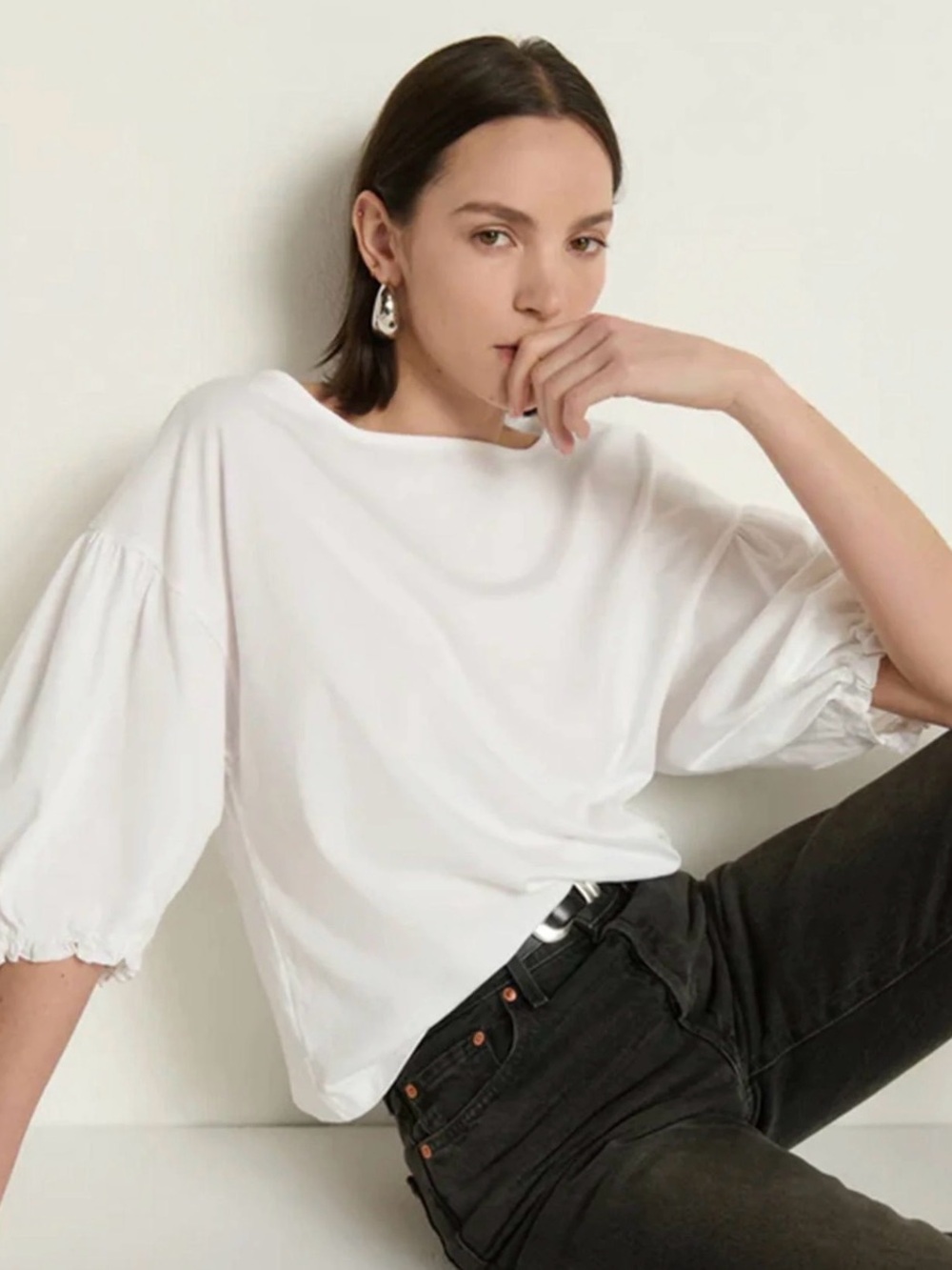 Nation LTD New White Puff Sleeve Tee
